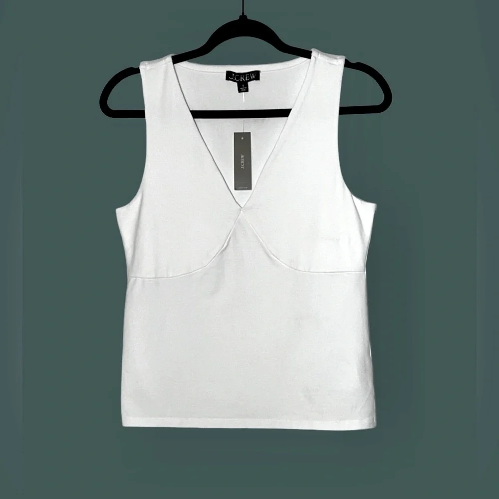 NWT J. Crew White Stretch Cotton-Blend V-Neck Top, Sizes S & M - Picture 4 of 12